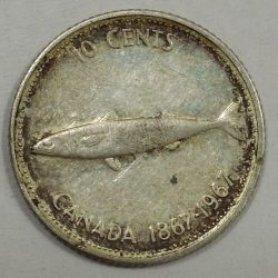 Canada 10 Cents 1967 - Elizabeth II 2nd portrait, Confederation- 80% Commemorative issue RARE SILVER COIN #L-653