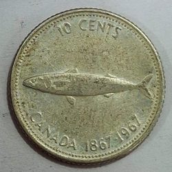 Canada 10 Cents 1967 - Elizabeth II 2nd portrait, Confederation- 80% Commemorative issue RARE SILVER COIN #L-654