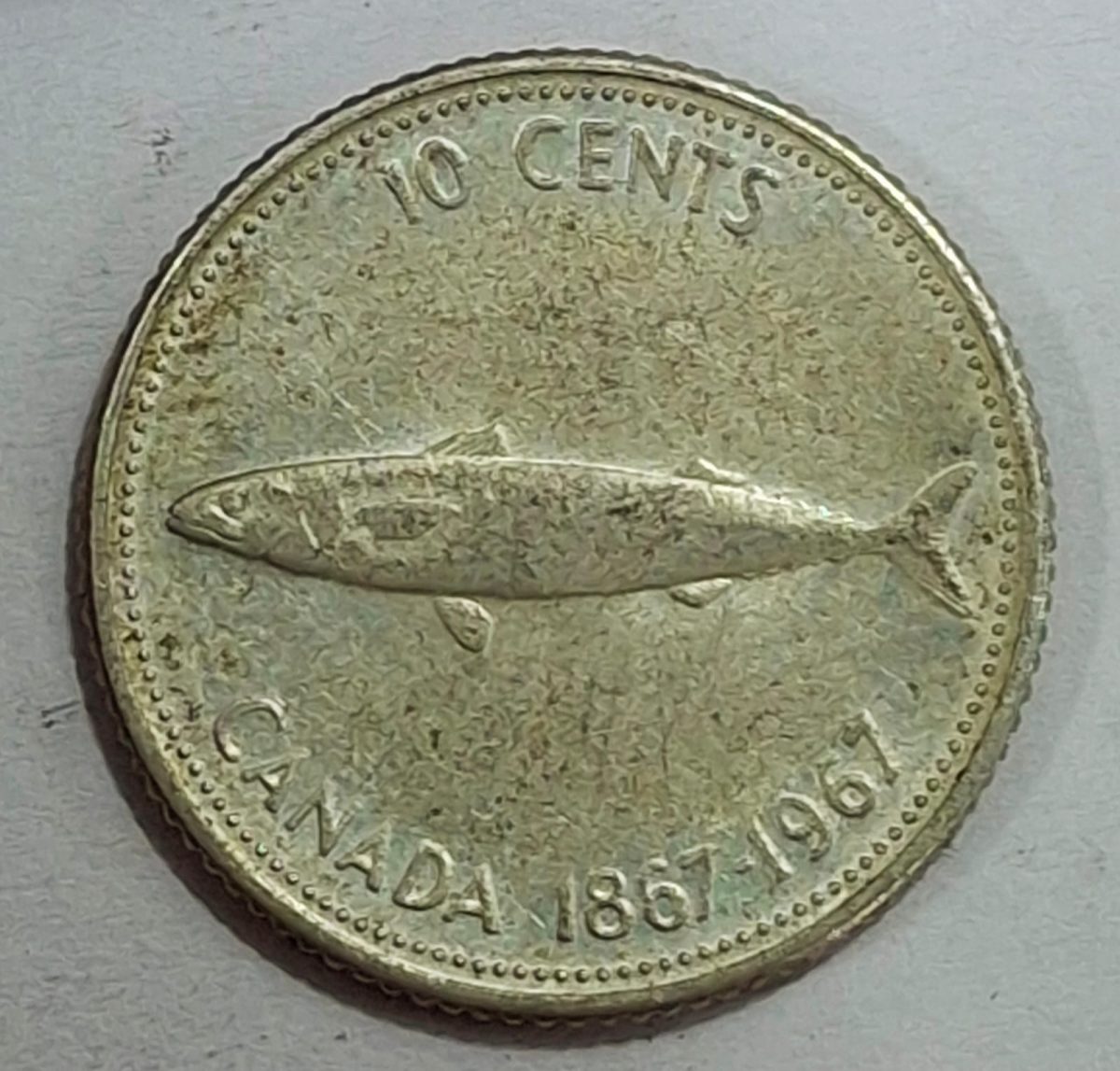 Canada 10 Cents 1967 - Elizabeth II 2nd portrait, Confederation- 80% Commemorative issue RARE SILVER COIN #L-654