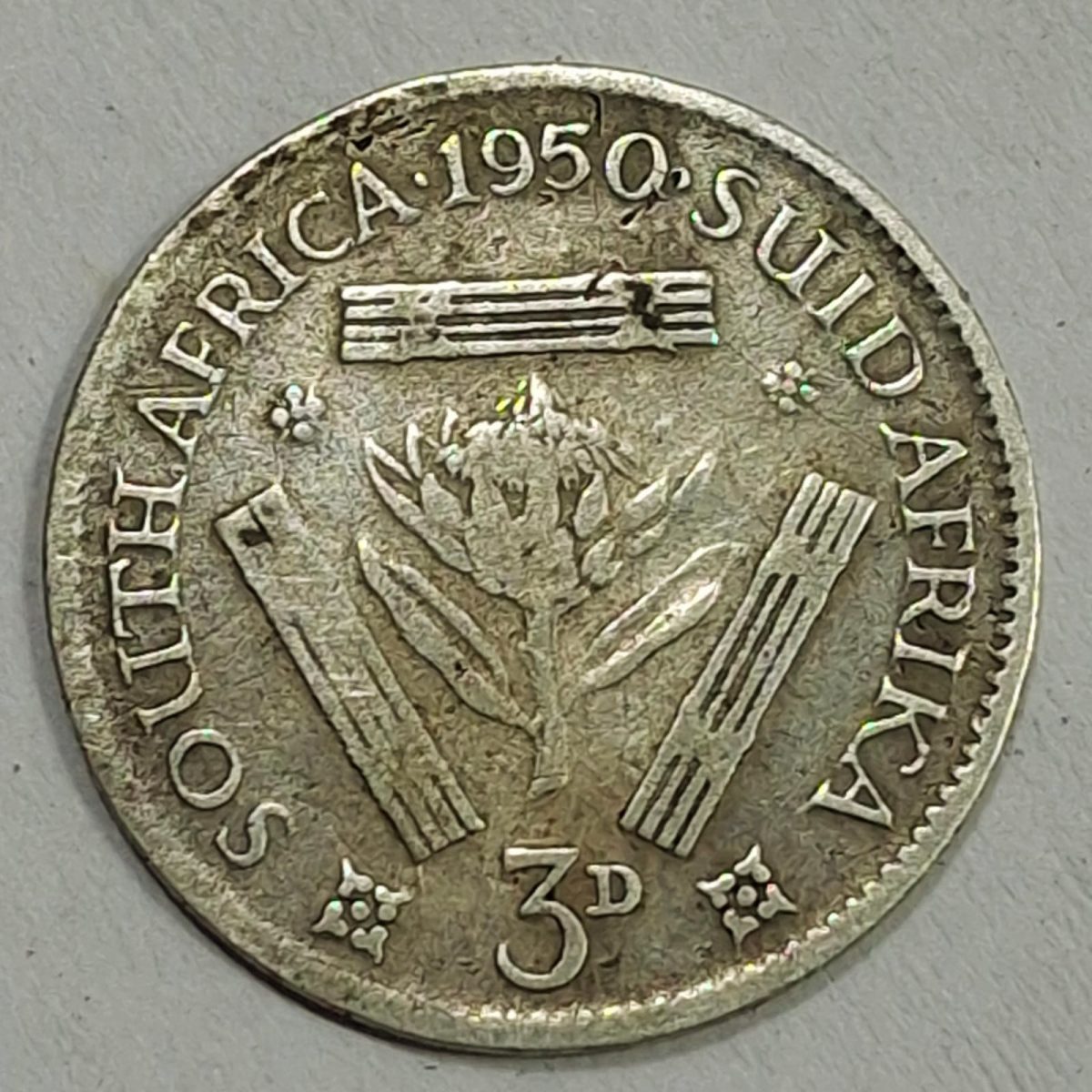 South Africa 3 Pence 1950 - George VI Sextus Rex RARE SILVER COIN #L-661