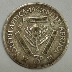 South Afric 3 Pence 1942 - George VI Rex Imperator RARE SILVER COIN #L-662