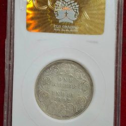 Alternative view of 1892 Bombay Mint British India one ruppes victoria Silver Coin with PCG Grading 100% original coin