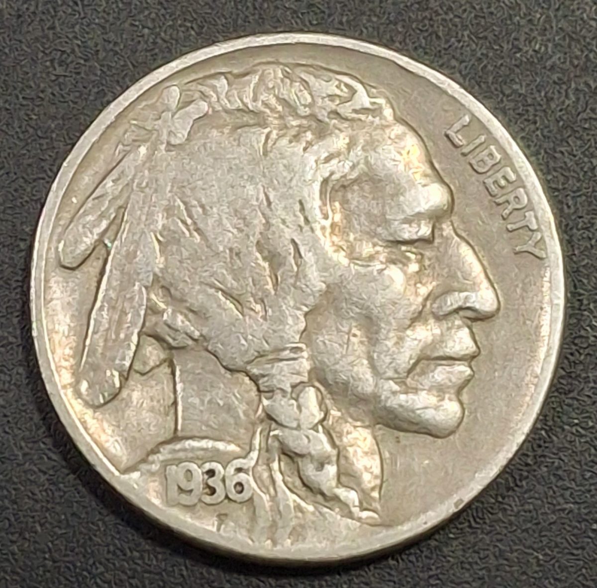 United States 5 Cents 1936 "Buffalo Nickel" flat ground rare lowest price coin #L-672