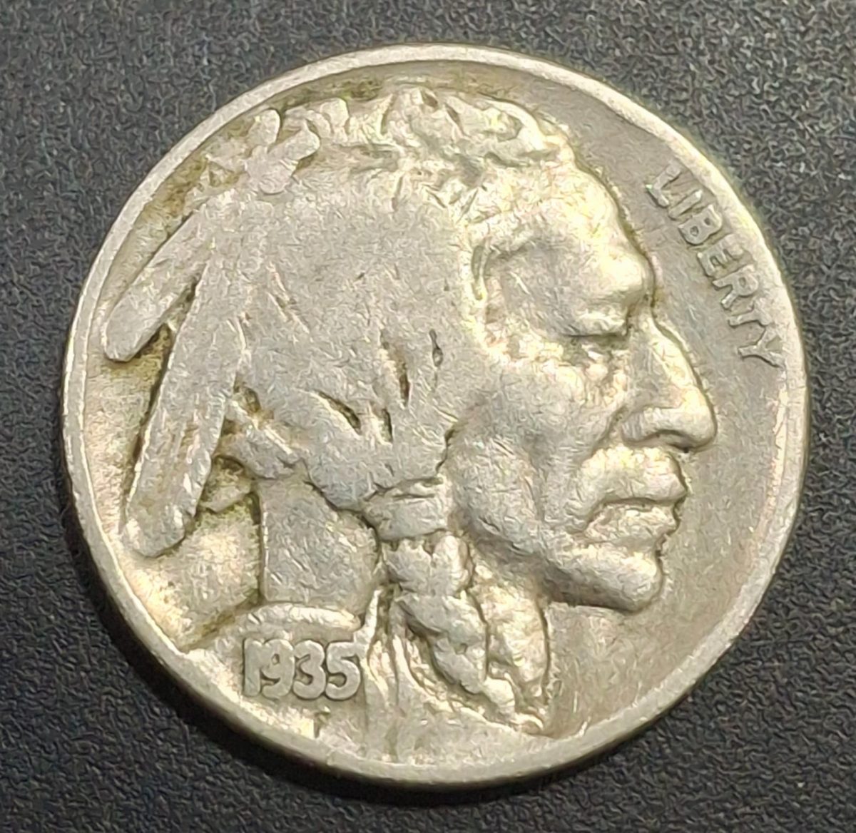 United States 5 Cents 1935 "Buffalo Nickel" flat ground rare lowest price coin #L-673