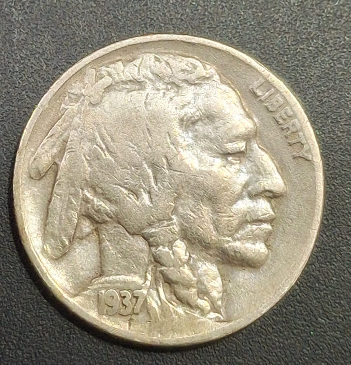 United States 5 Cents 1937 "Buffalo Nickel" flat ground rare lowest price coin #L-674