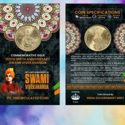5 Rs. 150TH BIRTH ANNIVERSARY OF SWAMI VIVEKANANDA rare Commemorative Coin Card Special Edition