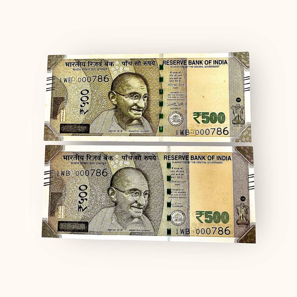 Rs 500 TWIN SET Gem Unc Very Unique Bank Note Set Solid Holy Number 1 WB 000786