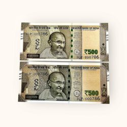 Rs 500 TWIN SET Gem Unc Very Unique Bank Note Set Solid Holy Number 3LP 000786