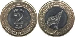 Maldives, 2 Rufiyaa, 2017, Bimetal, KM #116, UNC Condition.