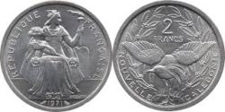 French - NEW CALEDONIA, 2 Francs, 1971, KM# 9, AUNC Condition.