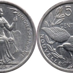 NEW CALEDONIA, 50 CENTIMES, 1949, KM# 1, Fine Condition.