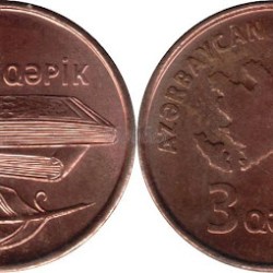 Azerbaijan, 3 Qapiks, 2006 – 2011, Year not mentioned on the coin, KM# 40, AUNC Condition, May have some toning.