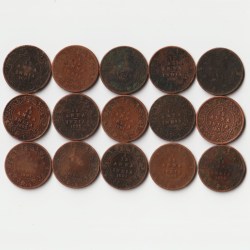 Rare 15 Coins Set of 1/12 Anna 1862 to 1901 Copper Coins of Victoria Queen British India Coinage