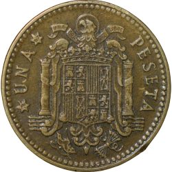 Alternative view of Old Brass 1 Peseta of Spain Country (AD 1966) Francisco Franco