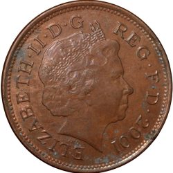 Bronze 2 Pence of Elizabeth II (AD 2001) from United Kingdom