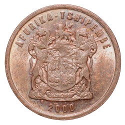 Bronze 2 Cents of South Africa (AD 2000) with Eagle holding a fish with its talons