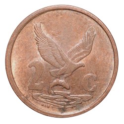 Alternative view of Bronze 2 Cents of South Africa (AD 2000) with Eagle holding a fish with its talons