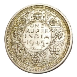 British India Silver Rupee Year 194(5) King GEORGE-VI with "LARGE 5" Die Variety **V. RARE** High Collectable AUNC Grade.