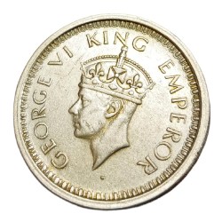 Alternative view of British India Silver Rupee Year 194(5) King GEORGE-VI with "LARGE 5" Die Variety **V. RARE** High Collectable AUNC Grade.