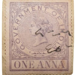 Postal Stamp of Queen Victoria 1 Anna Purple Colour - Used Condition as per Image.
