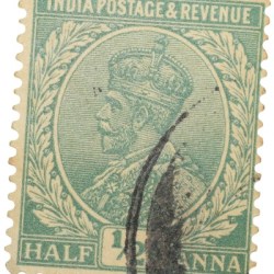 Postal Stamp of George V 1/2 Anna Green Clour - Used Condition as per image.