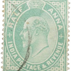 Postal Stamp of Edward VII 1/2 Anna Green Clour - Used Condition as per image.