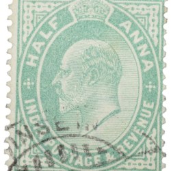 Postal Stamp of Edward VII 1/2 Anna Green Clour - Used Condition as per image.