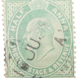 Postal Stamp of Edward VII 1/2 Anna Green Clour - Used Condition as per image.