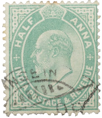 Postal Stamp of Edward VII 1/2 Anna Green Clour - Used Condition as per image.