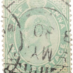Postal Stamp of Edward VII 1/2 Anna Green Clour - Used Condition as per image.