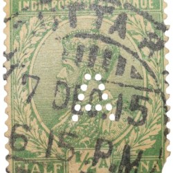 Postal Stamp of George V 1/2 Anna Green Clour - 'A' Dotted Cancellation - Used Condition as per image.