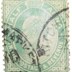 Postal Stamp of Edward VII 1/2 Anna Green Clour - Used Condition as per image.