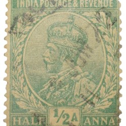 Postal Stamp of George V 1/2 Anna Green Clour - Used Condition as per image.