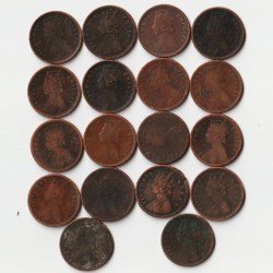 Alternative view of Extremely Rare 18 Coins Set of 1/12 Anna 1883 to 1894 Copper Coins of Victoria Queen British India Coinage