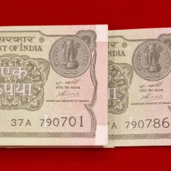 ONE RUPEE PACKET GEM UNC CONDITION ENDING 786 DOUBLIE NO. 790790 SERIAL NO. 790701