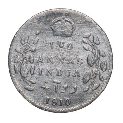 Alternative view of Silver 2 Annas of Edward VII (AD 1910) of Calcutta Mint