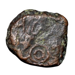 Alternative view of Copper Coin of Perhaps Kig Varuni of Maharathi's of Talahata (2nd - 1st Cen. BC) with Bull-River/Ujjaini-Triangular Headed & Brahmi Legends