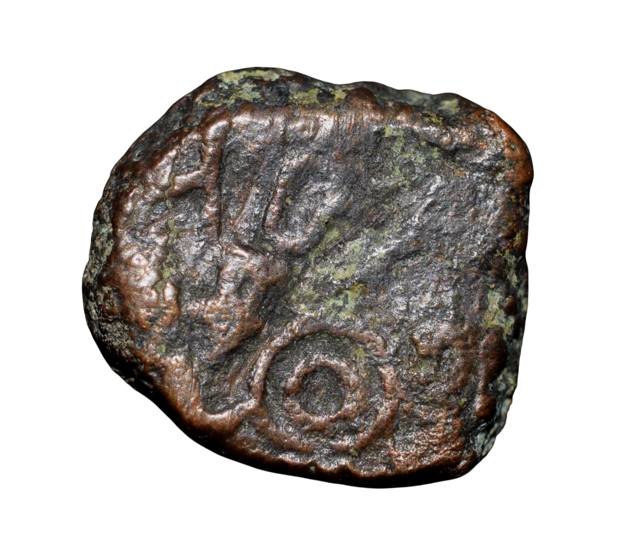Copper Coin of Perhaps Kig Varuni of Maharathi's of Talahata (2nd - 1st Cen. BC) with Bull-River/Ujjaini-Triangular Headed & Brahmi Legends - Image 2
