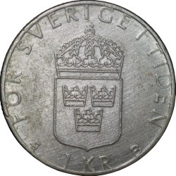 Alternative view of Copper-Nickel 1 Krone of Carl XVI Gustaf (AD 2000) of Sweden Country