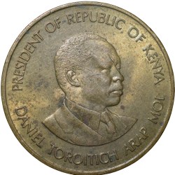 Brass 5 Cents of Kenya (AD 1987) with President Daniel Toroitich Arap