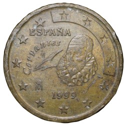 Brass 50 Euro Cents of Spain (AD 1999) with Spanish writer Miguel de Cervantes