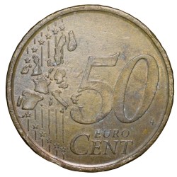 Alternative view of Brass 50 Euro Cents of Spain (AD 1999) with Spanish writer Miguel de Cervantes