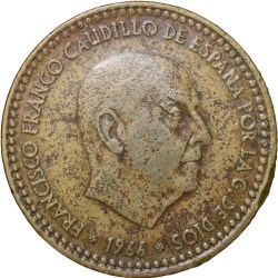Alternative view of Old Brass 1 Peseta of Spain Country (AD 1966) Francisco Franco