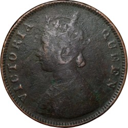 Copper 1/2 Anna of Victoria Queen (AD 1862) of Madras Mint Bust Type A Slanting Top 1 (PR # 577) Rare