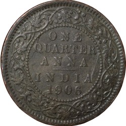Alternative view of Copper 1/4 Anna of Edward VII (AD 1906) of Calcutta Mint with Die-Clash/Ghost Image Error