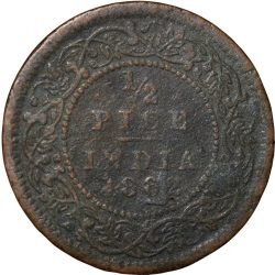 Alternative view of Copper 1/2 Pice of Victoria Queen (AD 1862) of Calcutta Mint
