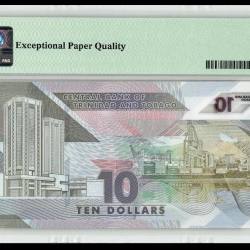 Alternative view of PMG Graded EPQ 66 World Bank Note Trinidad and Tobago 10 Dollars Year 2020 Issue Very Unique and Rare Bird Series
