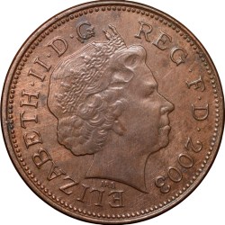 Alternative view of Bronze 2 Pence of Elizabeth II (AD2003) from United Kingdom