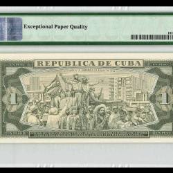 Alternative view of PMG Graded EPQ 65 World Bank Note Cuba 1 UN PESO Issue Very Unique and Rare Low Serial 22
