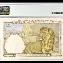 Alternative view of French West Africa 25 Francs 1942 Wmk Womans Head PMG Graded 35 Ending 786 Very Unique and Rare Lion